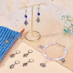 Alloy Hamsa Hand Pendant Locking Stitch Markers with Handmade Evil Eye Lampwork&nbsp;HJEW-PH01888