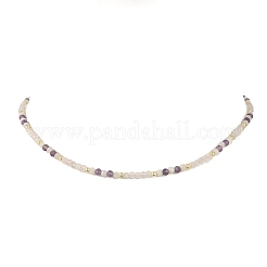 天然ローズクォーツのファセットカットラウンドビーズネックレス  ゴールドカラー  15.35インチ（39cm）&nbsp;NJEW-JN06430-03