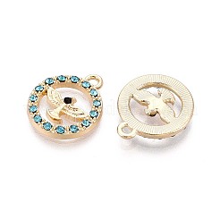 ラックメッキ合金ラインストーンペンダント  フラットラウンド＆イーグル  カドミウムフリー＆ニッケルフリー＆鉛フリー  ゴールドカラー  アクアマリン  17x14x2mm  穴：1.5mm&nbsp;PALLOY-T091-22C-G