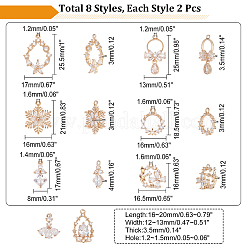 16Pcs 8 Style Brass Micro Pave Clear Cubic Zirconia Pendants&nbsp;KK-CA0003-55