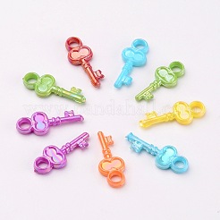 不透明なABカラーアクリルスケルトンキーペンダント  ミックスカラー  23x10x3mm  穴：3mm&nbsp;X-SACR-R697-M24