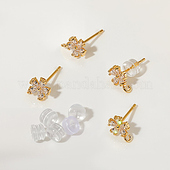 5 Pair Brass Micro Pave Cubic Zirconia Stud Earring Findings&nbsp;KK-BBC0020-03