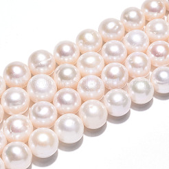 天然養殖淡水パールビーズ連売り  ラウンド  乳白色  9.5~11.5mm  穴：0.5mm  約38~39個/連  15.75~16.14''（40~41センチメートル）&nbsp;PEAR-N016-11B