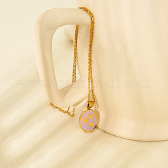 304 Stainless Steel Enamel Oval with Triple Heart Pendant Necklaces for Women&nbsp;WG811DD-01