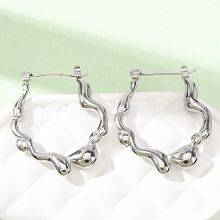 女性用304ステンレスフープピアス  ナゲット  ステンレス鋼色  32.5x25x4mm&nbsp;LS-SA-CBA7B26-02P
