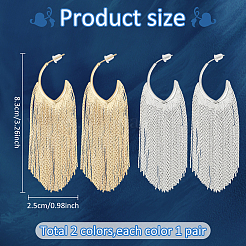 2ペア2色合金タッセルスタッドピアス  ハーフフープピアス  プラチナ·ゴールデン  85x25mm  1ペア/カラー&nbsp;EJEW-AN0004-75