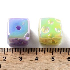 UVメッキアクリルビーズ  虹色の  暗闇で光る  キューブ  14x14x13.5mm  穴：2.8mm&nbsp;MACR-K357-10H