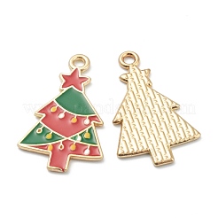 合金エナメルチャーム  クリスマスのために  ライトゴールドメッキ  クリスマスツリー  レッド  26.5x16x1mm  穴：1mm&nbsp;X-ENAM-J649-34LG-B