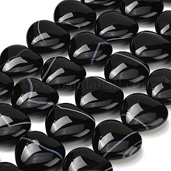 天然石黒瑪瑙ビーズ連売り  ハート  染め＆加熱  29~30x29~30x10~11mm  穴：1~1.4mm  約14個/連  15.35''（39センチメートル）&nbsp;G-B178-L01-01