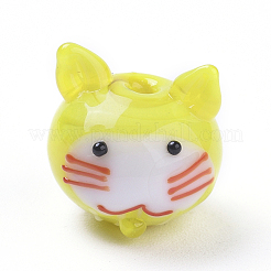 手作りのランプワーク子猫ビーズ  漫画の猫ヘッド  ミックスカラー  13~14x14~19x13.4mm  穴：1.8mm&nbsp;LAMP-I020-04