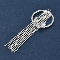 真鍮製ビッグサイズペンダントトップ  丸いリング、蝶、タッセルのチャーム  銀  55x20x5mm  穴：1.5mm&nbsp;KK-CBAB0CF-11S