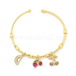 Brass Micro Pave Cubic Zirconia Fruit Charm Bangles for Women&nbsp;BJEW-Z089-01G-01