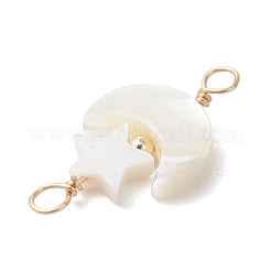 Natural Freshwater Shell Moon with Star Links Connector Charms&nbsp;PALLOY-JF05182