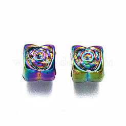 合金ヨーロピアンビーズ  大穴ビーズ  カドミウムフリー＆ニッケルフリー＆鉛フリー  花  虹色  7.5x7.5x7.5mm  穴：4.5mm&nbsp;PALLOY-N163-095-NR