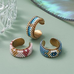 ガラスシードビーズカフリング  女性用304ステンレススチールワイドバンドオープンリング  ミックスカラー  10mm  内径: 調節可能  約3個/セット&nbsp;RJEW-MZ00016