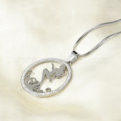 201 Stainless Steel Crystal Rhinestone Ring with Mermaid Pendant Necklaces for Women&nbsp;NJEW-P327-02P