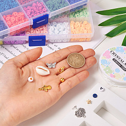 DIY プレッピー ブレスレット メイキング キット  ポリマークレイディスク、アクリルレター、プラスチックスター、天然シェルビーズを含む  ハート＆リーフ＆エンジェル＆フラミンゴ合金ペンダント  ピンセット  はさみ  ミックスカラー&nbsp;DIY-TA0008-97