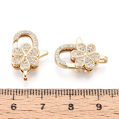 真鍮パヴェクリアキュービックジルコニアロブスタークロウクラスプ  花  18KGP本金メッキ  19x13x6mm  穴：1.5~1.6mm&nbsp;KK-T075-75G