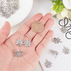 304ステンレススチールスタッドピアス金具  ループとピアスバックキャッチ付き  花  ステンレス鋼色  20x17mm  穴：1.8mm  ピン：0.8mm  30個/箱&nbsp;STAS-UN0008-06P