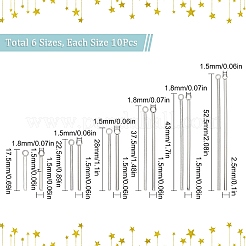60個6スタイルのステンレススチールペンダント  バー  ステンレス鋼色  17.5~52.5x1.5~2.5x1.5mm  穴：1.5~1.8mm  10個/スタイル&nbsp;STAS-SC0003-95