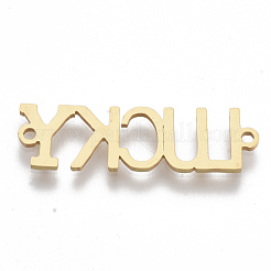 201 ステンレススチールリンクコネクター  レーザーカットリンク  ラッキーワード  ゴールドカラー  29x9x1mm  穴：1.5mm&nbsp;X-STAS-N091-31G
