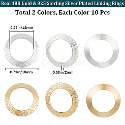 20色の真鍮製リンクリング2個  鉛フリー＆カドミウムフリー  丸いリング  テクスチャ  本物の 18k ゴールド & 925 スターリングシルバーメッキ  18x2mm  穴：12mm  10個/カラー&nbsp;KK-BBC0010-38