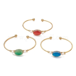 Wire Wrapped Natural Agate Cuff Bangles&nbsp;BJEW-TA00742