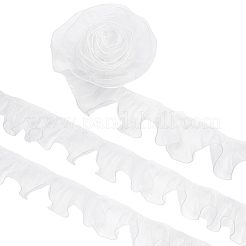 オーガンジープリーツレースリボン  ウェディングドレスの装飾用の花飾り  ホワイト  3-3/4インチ（95mm）&nbsp;OCOR-WH0097-42B