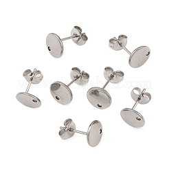 変色しない304ステンレススチールスタッドピアス金具  ループとイヤーナット付き  ステンレス鋼色  8mm  穴：1.5mm  ピン：0.8mm。&nbsp;X-STAS-R063-35