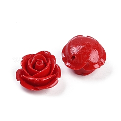 合成サンゴ刻まれたビーズ  染め  花  レッド  19x13mm  穴：1.3mm&nbsp;CORA-M001-05G
