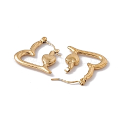 イオンプレーティング（IP）304ステンレススチールハートフープピアス（女性用）  ゴールドカラー  22x21x3mm  ピン：0.6mm&nbsp;EJEW-E199-14G