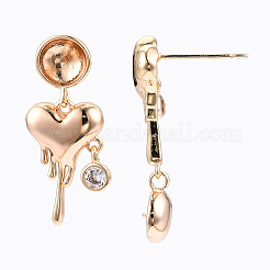 Brass Micro Pave Clear Cubic Zirconia Stud Earrings Findings&nbsp;KK-N216-409LG