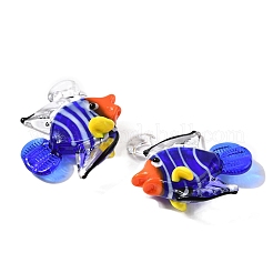 手作りランプワークペンダント  魚のチャーム  ブルー  31x30x6mm  穴：2.5mm&nbsp;LAMP-S068-09F