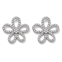 Flower Brass ABS Imitation Pearl Stud Earrings&nbsp;EJEW-M082-07P