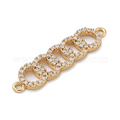 Rack Plating Brass Micro Pave Clear Cubic Zirconia 5 Rings Connector Charms&nbsp;KK-A234-080G
