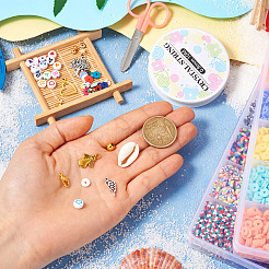 DIY プレッピー ブレスレット メイキング キット  ポリマークレイディスク、アクリルレター、プラスチックスター、天然シェルビーズを含む  ハート＆リーフ＆エンジェル＆フラミンゴ合金ペンダント  ピンセット  はさみ  ミックスカラー&nbsp;DIY-TA0008-97