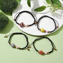 4Pcs 4 Style Sport Theme Acylic & Alloy Braided Bead Bracelets Set&nbsp;BJEW-JB10122