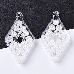 透明なアクリルパーツ  アブソリュートプラスチック模造パール  菱形  ホワイト  44x24x8mm  穴：2mm&nbsp;LS-TACR-R146-007