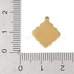 イオンプレーティング（IP）304ステンレススチールチャーム  ラインストーン付き  菱形  ゴールドカラー  14x16x2mm  穴：1.2mm&nbsp;STAS-C108-02G