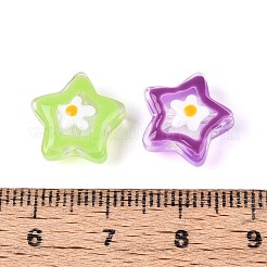 ガラスエナメルビーズ連売り  花とスター  ミックスカラー  13x13x6mm  穴：0.7mm  約20個/連  9.06''（23センチメートル）&nbsp;GLAA-T028-06