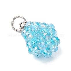 電気メッキガラスチャーム  ティアドロップ  304ステンレススチール製丸カン付き  多面カット  シアン  18x12mm&nbsp;PALLOY-MZ00987