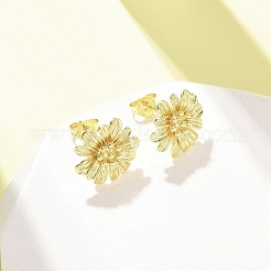 Valentine's Day Flower Brass Stud Earrings&nbsp;EJEW-D351-03G