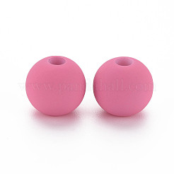 ラバー加工アクリルビーズ  ラウンド  ショッキングピンク  13.5x12.5mm  穴：4mm&nbsp;MACR-T042-04A-01G