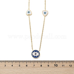 304 Stainless Steel Blue & White Enamel Evil Eye Link Chain Long Necklaces&nbsp;NJEW-V001-02G