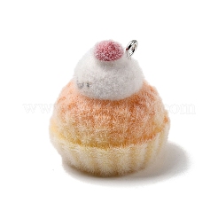 クリスマスフロッキー不透明樹脂ペンダント  プラチナトーンの鉄ループ付き  雪だるま  25x24mm  穴：2mm&nbsp;LS-RESI-F062-04C