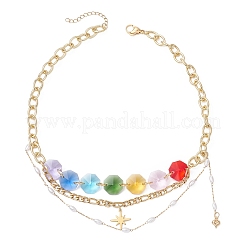 Star Pendant Chakra Octagon Glass Beaded 304 Stainless Steel Figaro Chain Bib Necklaces for Women&nbsp;NJEW-JN05533