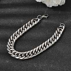 201 Stainless Steel Cuban Link Chains Bracelets for Women Men&nbsp;STAS-T077-21P-02