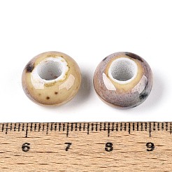 手作りの陶器ビーズ  ファンシーアンティーク施釉磁器  大穴ビーズ  ロンデル  バリーウッド  15x8mm  穴：6mm&nbsp;PORC-S498-05-01