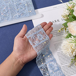5ヤードのポリエステル製フラワーレースリボン（スパンコール付き）  衣服アクセサリー用の輝く花のレーストリム  ライトスカイブルー  2-5/8インチ（66mm）  約5.00ヤード（4.57m）/セット&nbsp;OCOR-GF0005-24E