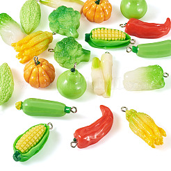 20個10スタイル不透明樹脂ペンダント  模造野菜  プラチナ鉄ループ付き  混合図形  17~36x13.5~22x7~19.5mm  穴：2~2.2mm  2個/スタイル&nbsp;RESI-TA0005-37